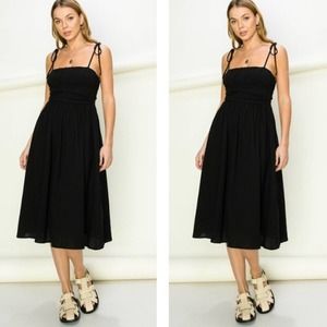 Black Tie Strap Midi Dress
